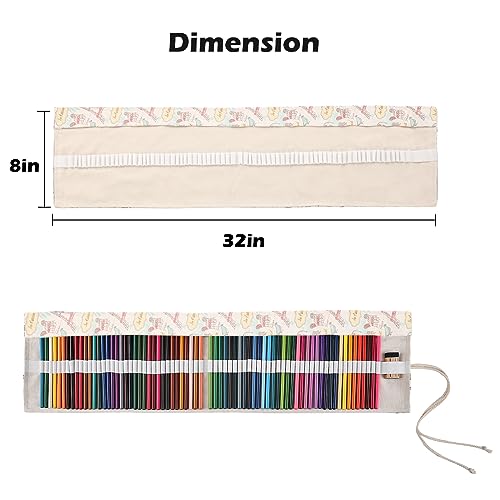 Image of Surblue Canvas Pencil Case Pencil Roll Wrap with 72 Slots Coloring Pencil Holder Organizer Paint Brush Storage Pouch Portable for Artist, Writer (Beige Rose