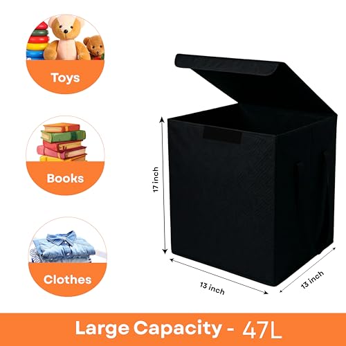 Image of Sopent Black Toy Storage Box & Storage Box and Organiser with Lid - Foldable Fabric Toys Organizer for Kids Room, Kids Storage Basket (33x33x43cm, 50L)