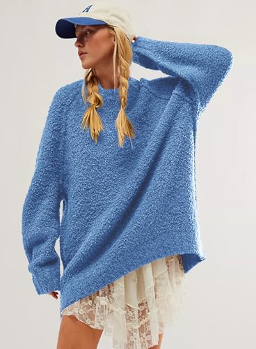 Image of Beaully Women's Oversized Crewneck Sweaters | Oversized style, Tunic sweater, Fuzzy knit, Soft knit, Loose fit, Drop shoulder