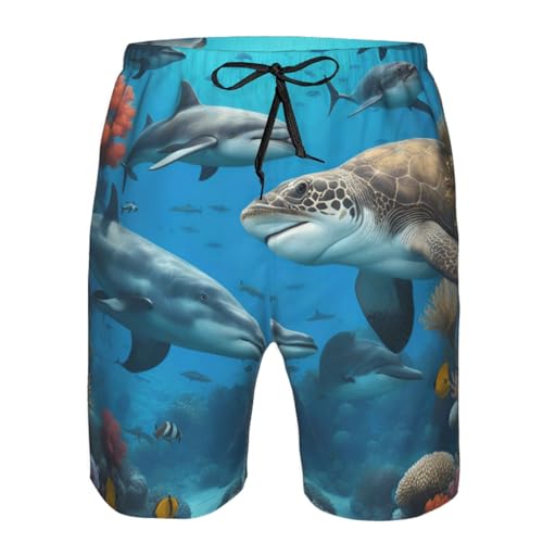 Men's Beach Shorts Swim TrunksFun Patterns Dolphins Sea Turtle Shark Print for Surfing Running Summer Vacation 5