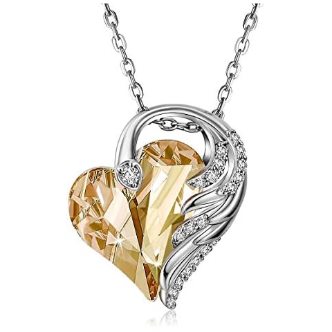 CRYSLOVE Love Heart Pendant Necklaces for Women 18K White Gold Angel Wing Crystals November Birthstone Jewelry Gifts for Party/Anniversary/Birthday Cover