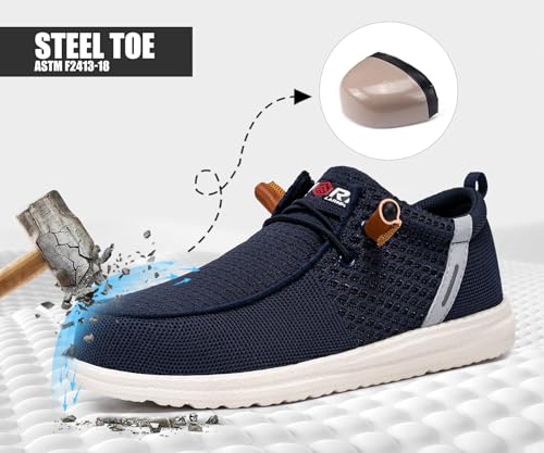 Image of LARNMERN Slip On Steel Toe Shoes Men Loafers Work Safety Tennis Sneakers | Lightweight, Comfortable, Walking, Wide, Hands Free, Lounging, House, Mechanic, Construction, Casual, Dress, Office, 0utdoor