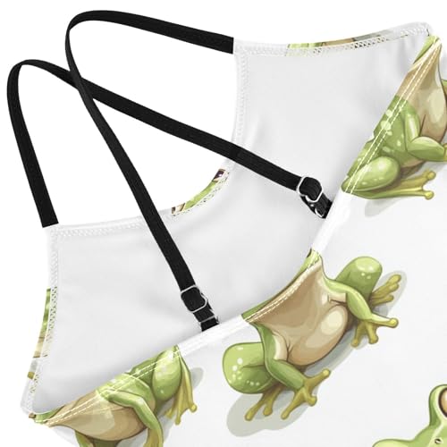 Pigsaly Girls One Piece Swimsuits Cute Frogs Kids Cross Back Swimwear Toddler Beach Sport Bathing Suit 3T4