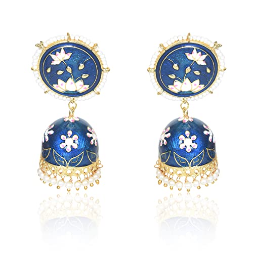 Nilu's Collection Meenakari Dome Shape Jhumka Earrings with Lotus...