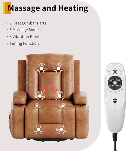 Image of Garvee Power Lift Recliner Chair - Heat and Massage, PU Leather Electric Lift Recliner for Elderly & Mobility Impaired, Adjustable Back and Legs, Heavy Duty Lift Chair for Seniors