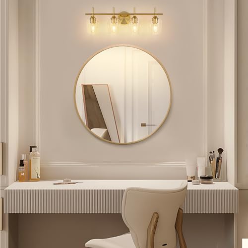 Image of foucasal Bathroom Light Fixtures 4-Light Gold Bathroom Vanity Light with Clear Glass Shade, Modern Wall Lights for Bedroom Hallway Living Room (Gold, 4-Light)