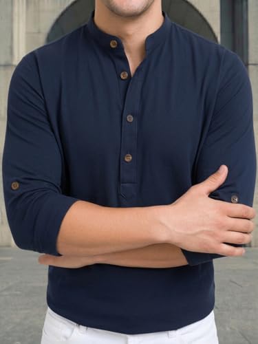 Image of DEELMO Combo of Men's Cotton Blend Solid Regular Fit Full Sleeve Short Kurta | Men's Trendy Short Kurta Pack of 2