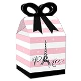 Big Dot of Happiness Paris, Ooh La La - Square Favor Gift Boxes - Paris Themed Baby Shower or Birthday Party Bow Boxes - Set of 12