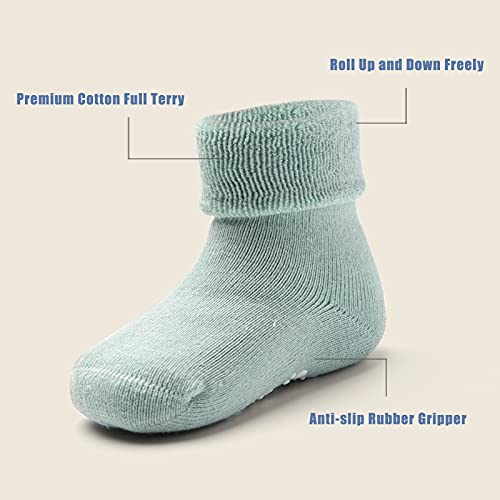 HowJoJo Baby Warm Socks With Grips For Baby Girls Non Slip Winter Socks Baby Girls Thick Crew Socks 6 Pack 6-12 Months3