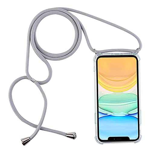 PuYu Zhe Compatible With iPhone 11 Pro Max Case,Clear Transparent TPU Silicone Shell,Crossbody Slim Stylish Shockproof Cover,Adjustable Neck Cord Lanyard-Gray