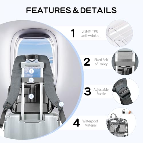 Image of Clear Backpack Heavy Duty For Stadiums Events,Dark Gray 16inch TPU BookBag | See Through Plastic Stitch Durable Design 6-Pocket For School Adults work Airport Quick Security,Large capacity backpack