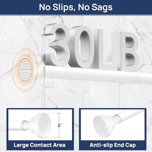 Image of ENJOYBASICS 2 Pack Tension Curtain Rod, 32-66 inch Adjustable, Stable, White | Secure Hold with Strong Spring & Non-Slip Ends, No-Drill, No Tools, Sag-Resistant, Waterproof, Fits Windows, Showers & Closet