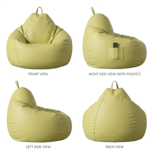 Image of KAM'S LIEU 6XL Luxury Faux Leather Bean Bag with Footrest & Cushion | Pre-Filled High-Density Polystyrene Beans | Premium Leatherette |Teardrop Handle Design | 6 Months Warranty Color- Olive Green