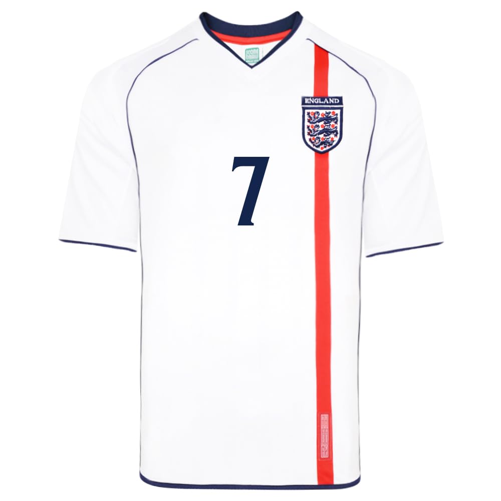 Score Draw England 2002 No 7 Retro Football Shirt White Medium Polyester