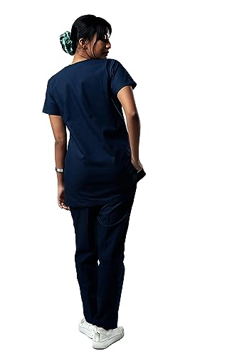 Image of Uniform Craft Women's 4 Pocket Scrub Suit Set | Medical Uniform | Cross V-Neck Poly Cotton | Short Sleeve Hospital Wear | Ideal for Doctors & Nurses (Olive Blue, 2XL)