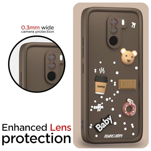 Image of Outlouders Back Cover for Poco F1 | 3D Cartoon Cute Fun Bear | Silicone Full Body Protection Bumper Case (Brown)