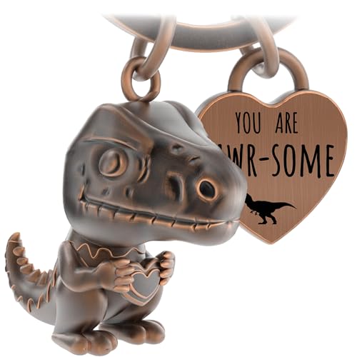 LANOLU Schlüsselanhänger Dinosaurier Mini-Rex, Glücksbringer Schlüsselanhänger Partner und für beste Freundin, Paar Geschenk Freund aus Metall