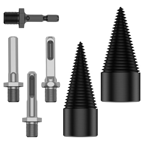 Deuson 2-Piece Steel Wood Splitter Drill Bit Set, 32 mm & 42 mm, Screw Cone with 4 Handles for Soft and Dry Wood