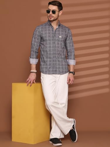 Image of Majestic Man Men's Comfort Slim Fit Pure Cotton Opaque Checked Casual Shirt