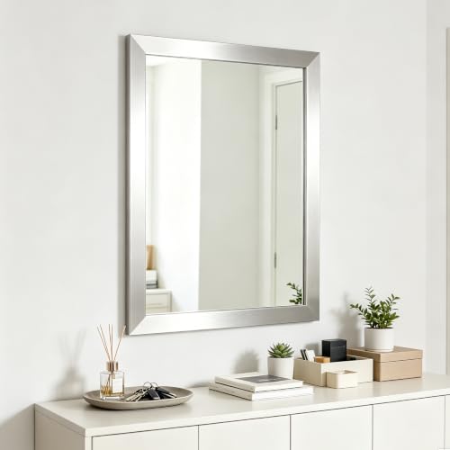 Image of Rectangular Wall Mirror 20x16 Inch Bathroom Mirror for Over Sink, Nickel