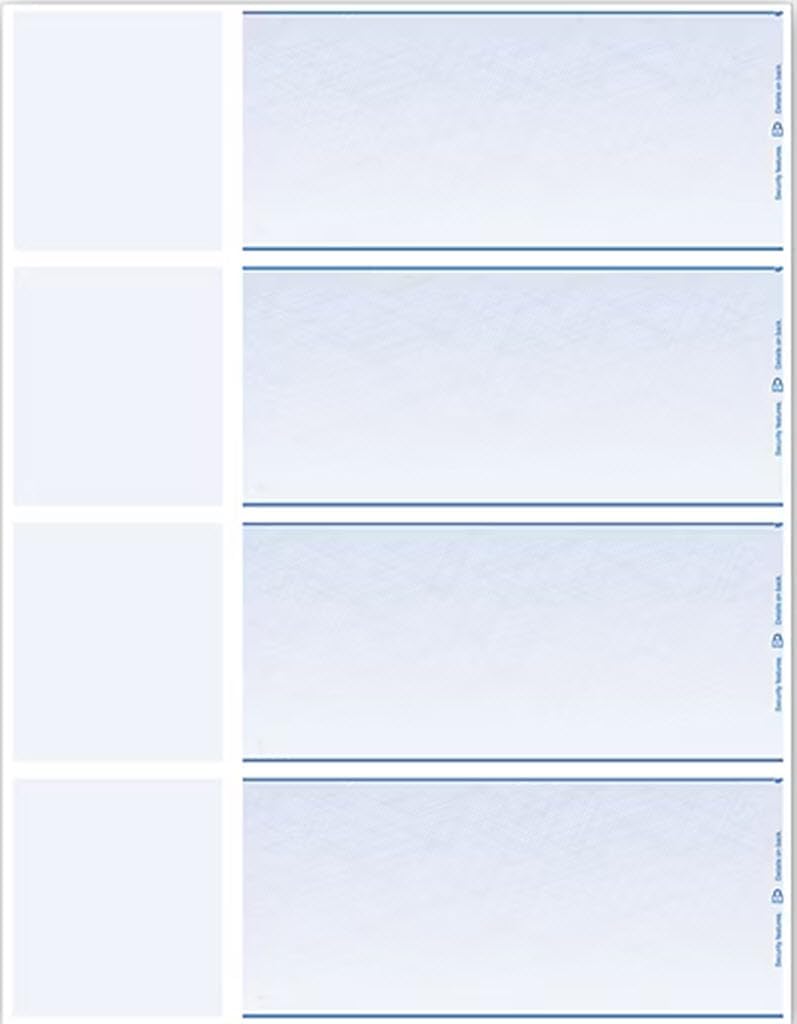 Laser 4-Up Wallet, Blank Check Stock - 2000 Checks / 500 Sheets Blue
