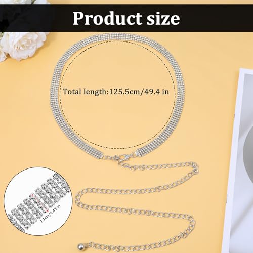 2pcs Sparkly Belts for Women, 125.5cm/49.4 In Gold and Silver Rhinestone Belt, Rhinestone Belt for Formal Dress Wedding Bridal, Gold & Silver3