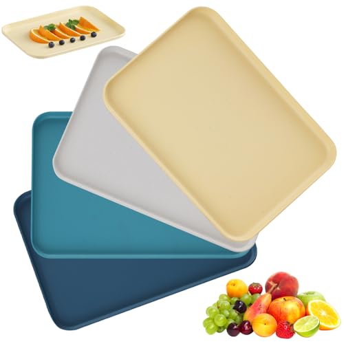 Plastic Dinner Tray - 4 Pcs Serving Trays, 24.5 x 17.5 cm Food Drink Trays, 4 Colors Reusable Anti-Slip Tray Rectangular, Cafeteria Small Plastic Serving Platter for Food Snacks Fruit Eating On Lap