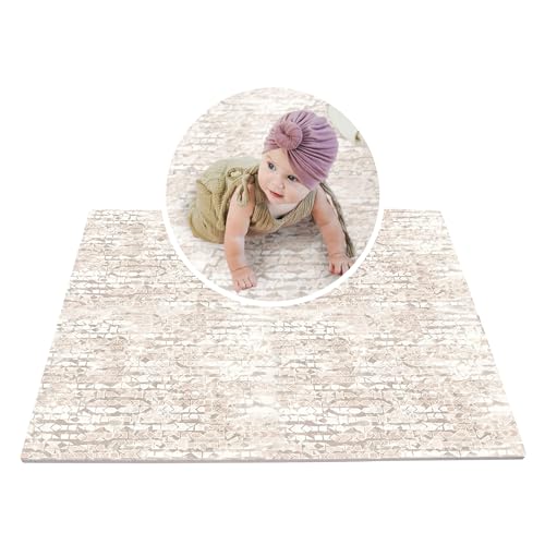 Image of Famokids - Baby Play Mat, Tummy Time Mat, EVA Foam Mat, Stackable Baby Play Mats for Floor, Soft & Lightweight Play Mat, PVC-Free Baby Mat, Large, 6 x 8 ft, Amber (Beige)