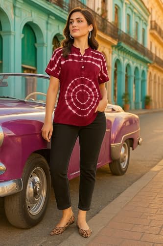 Image of Maaesa Women Handcrafted Tie & Dye Rayon Top | Regular Fit|Lightweight & Breathable Fabric | Casual Wear & Office Wear