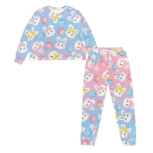 Image of Womens Lounge Set Long Sleeve Soft Pajama Sets Casual 2 Piece Pj Outfit Crewneck Sleepwear with Pockets Plus Size