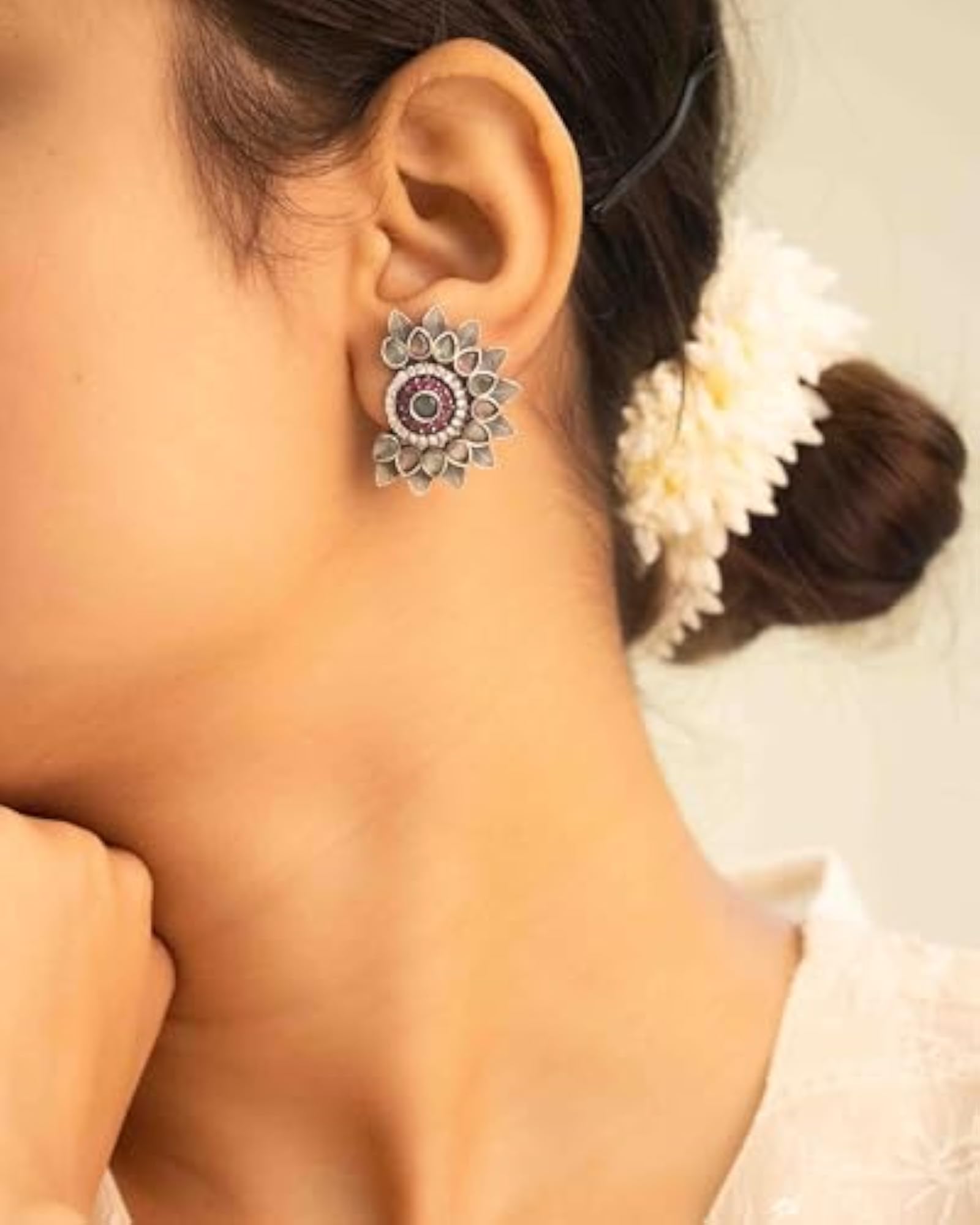 Women's 925 Sterling Silver Drop Stud Earrings, Mizoya Petal Design