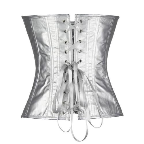 Corpete Corset Corselet Espartilho Reduz Medidas Valoriza Busto Festa Couro Prata M93