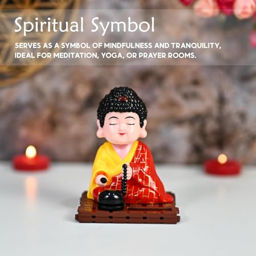 Image of Moving Head Solar Buddha Idol | Head Shaking Laughing Buddha for Car Dashboard, Home & Office Decor | Solar Powered Dancing Buddha Statue |Lucky Feng Shui Gift Item