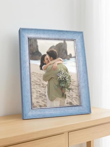 Image of GOLDEN PEACOCK 6x8 Inch Photo Frame - Antique Sky Blue & Silver Finish | Vintage Decorative Tabletop Stand & Wall Hanging for Home and Office