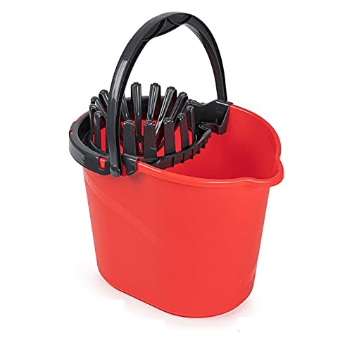 CABLEPELADO Cubo Fregona Escurrefacil, Cubo para Fregar, Cubo de Limpieza, 31,5 cm Altura x 29 cm Fondo, Cubo escurridor, Capacidad de 14 litros, Plástico PP5, Fabricado en España, Rojo y Negro
