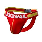 JOCKMAIL Herren Jockstrap Sexy Doppelt String Unterwäsche Atmungsaktiv Netzstoff Low Rise Bequeme Sportslip für Fitness Club Party (DE/NL/SE/PL, Alphanumerisch, L, Regular, Regular, Rot)