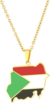 Republic of the Sudan Map Flag Pendant Necklaces For Women Men Stainless Steel Sudanese Ethnic Jewelry Gift
