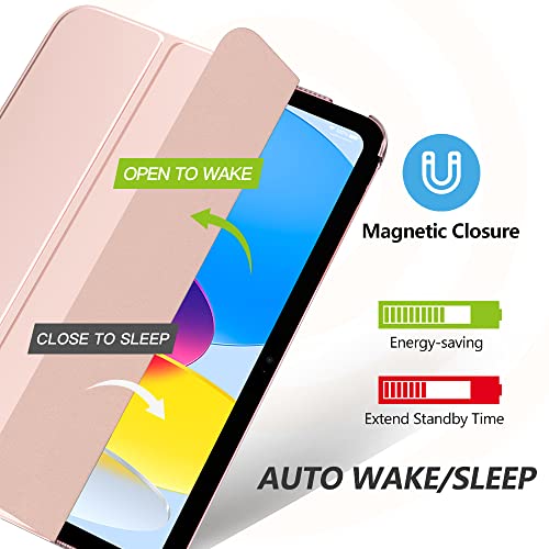 Image of MoKo for iPad (A16) 11th Generation Case 11 Inch 2025, iPad 10th Generation Case 10.9 Inch 2022, Slim Stand Hard PC Translucent Back Shell Smart Cover, Support Touch ID, Auto Wake /Sleep, Rose Gold
