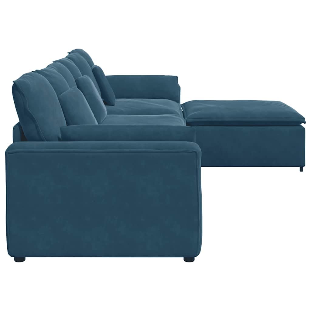 Sofá modular con reposapiés y cojín, marco de metal de terciopelo azul, 324 x 205 x 64 cm, 4 piezas, sofá de 4 piezas con esquina acolchada y elemento de asiento para salón, salón, cine en