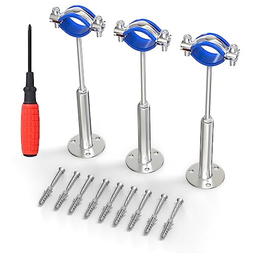TAISHER 3PCS 304 Stainless Steel Wall Mount Ceiling Mount Adjustable Pipe Supports,Adjustable Pipe Strap Bracket Clamp,Suitable for 1-1/2 inch diameter tubes (44-46mm),Adjustable Height 100-200mm by TAISHER - Used condition - US$11.93