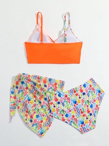 Image of Milumia Girl's 3 Piece Bikini Set Floral Print Swimwear Bathing Suit with Coverups