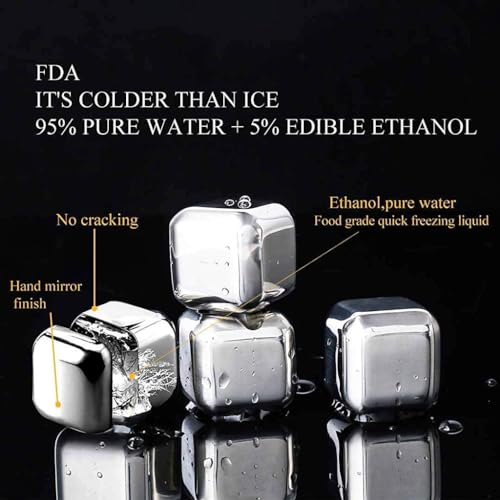 Image of Whisky Stone Gift Set - Reusable Ice Cube, Stainless Steel Whisky Metal, Drinking Gift Set for Men, Metal Ice Cube for Vodka, Wine, Drink Juice (Silver)