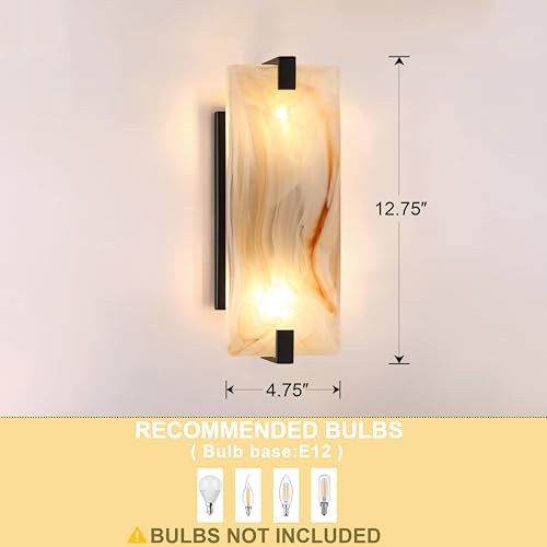 Image of 12.7 inch Art Orange Square Glass Bathroom Modern Wall Sconce Fixture for Bedroom Hallway Bedside 2 Pack 2 Light Black Wall Sconce