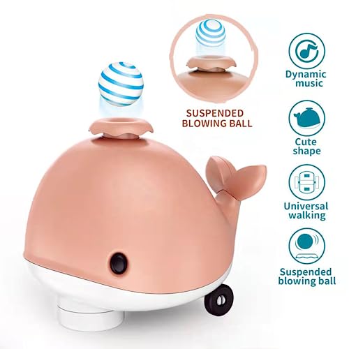 Image of Kidology Floating Ball Whale Toy, Electric Air Blowing Floating Ball Toy with Music | Unique Birthday Party Gifts for Kids Age 3+ (Pink)