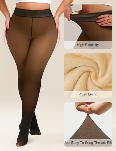 Plus Size Fleece Lined Tights Women Fleece Lined Leggings Fake Faux Translucent Pantyhose Winter3