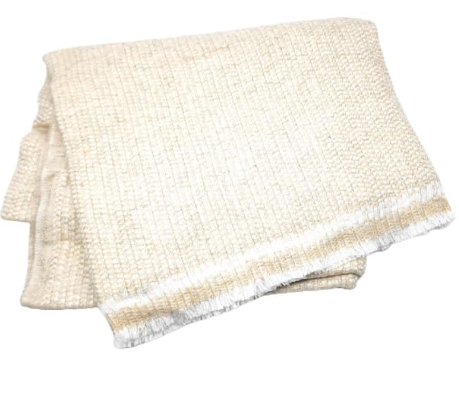 100% Cashmere Wool Soft Throw Blanket Handmade in Nepal 55" x 100" Ribbed Pattern (Tan)