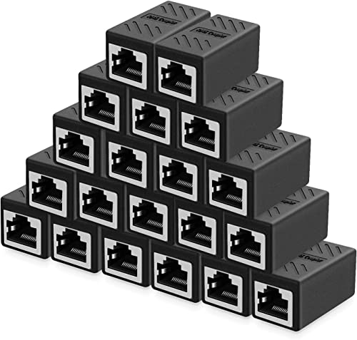 WETEK RJ45 Inline Coupler Cat7/Cat6/Cat5e Ethernet Network Cable Extender Connector (Pack of 20) Black