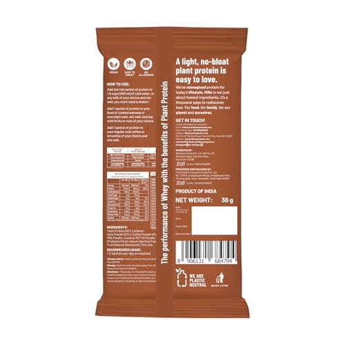 Image of Mille Plant Protein | 25g Protein /Scoop - Coffee Hazelnut | Made with Fermented Yeast Protein | No Bloat Vegan No Added Sugar | Has All 9 Essential Amino Acids | No Adulteration | 38g Trial Pack