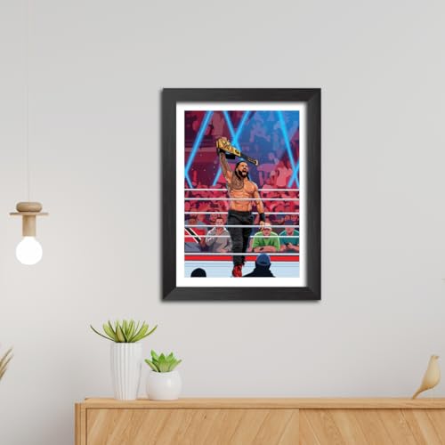 Image of TenorArts Roman Reigns Poster Wreestler Vector Art Design Photo Framed Painting with Matt Finish Black Textures (12 inches x 9inches)