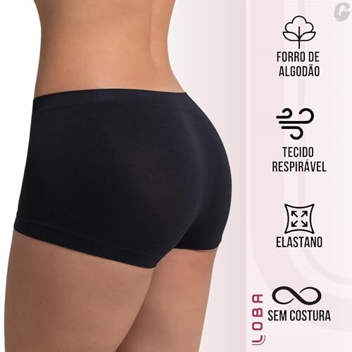 Kit 03 Calcinha Boxer Sem Costura Lupo Feminino Adulto | 3 Preto | G